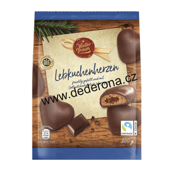 WINTERTRAUM - Čokoládová PERNÍKOVÁ SRDÍČKA MERUŇKA 300g - Německo!