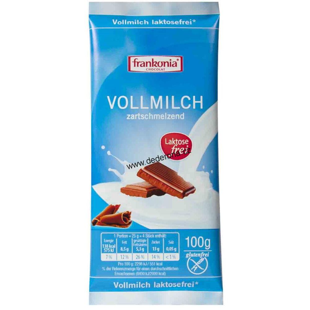 Frankonia - MLÉČNÁ čokoláda BEZ LAKTÓZY 100g - Německo!