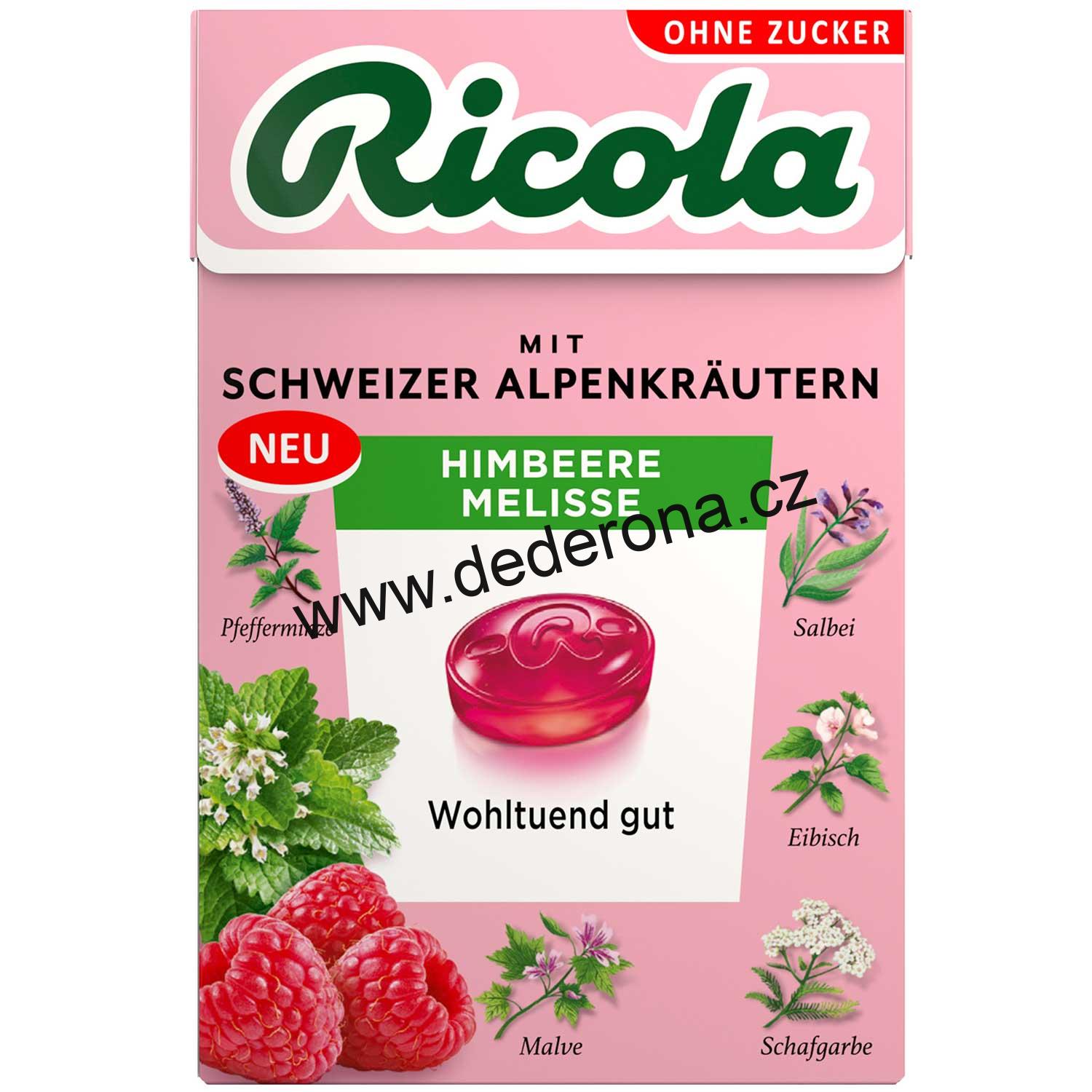 Ricola - Bylinné bonbóny MALINA/MEDUŇKA 50g - Německo!
