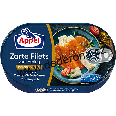 Appel - Sleďové filety v RAJČATOVĚ omáčce a KARI 200g - Německo!