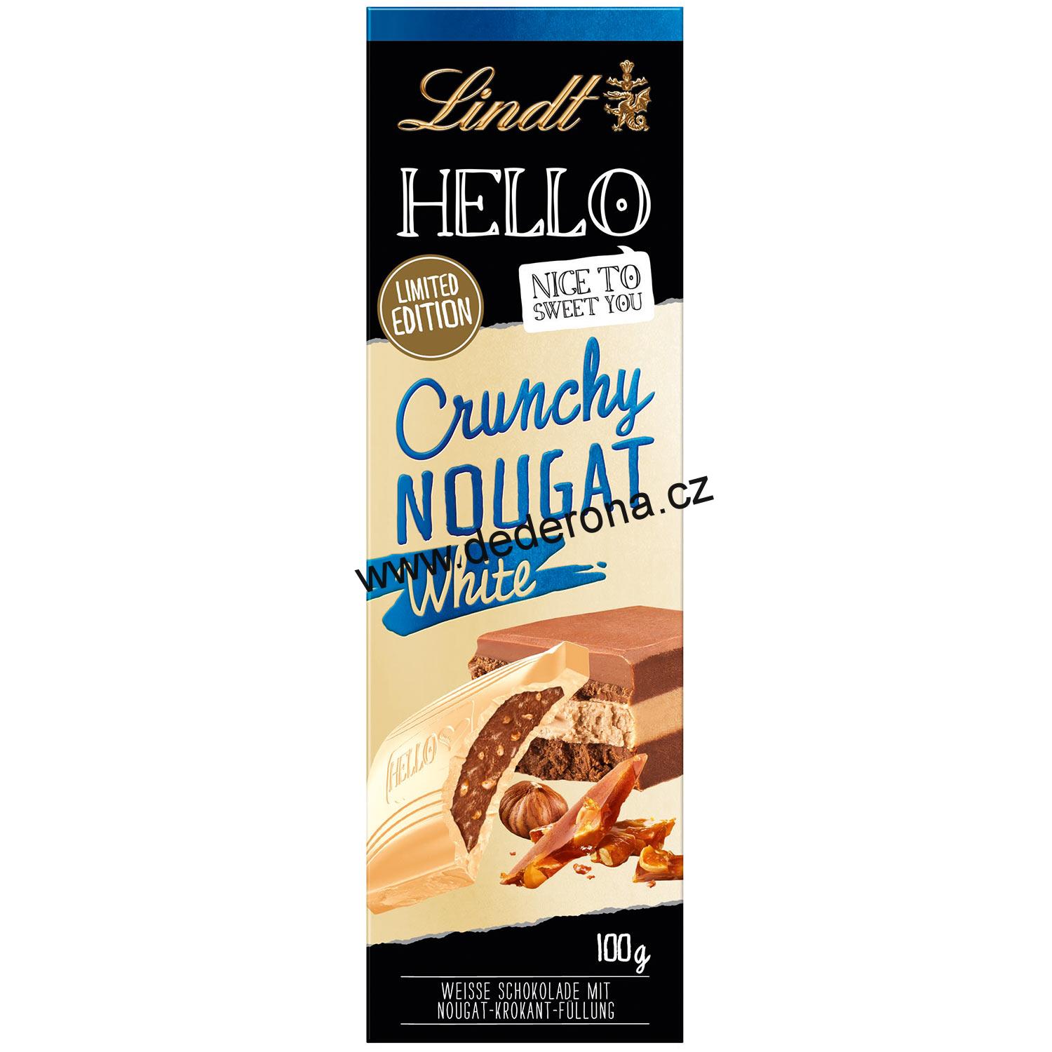 Lindt Hello - BÍLÁ Čokoláda NUGÁTOVÝ KROKANT 100g - Německo!