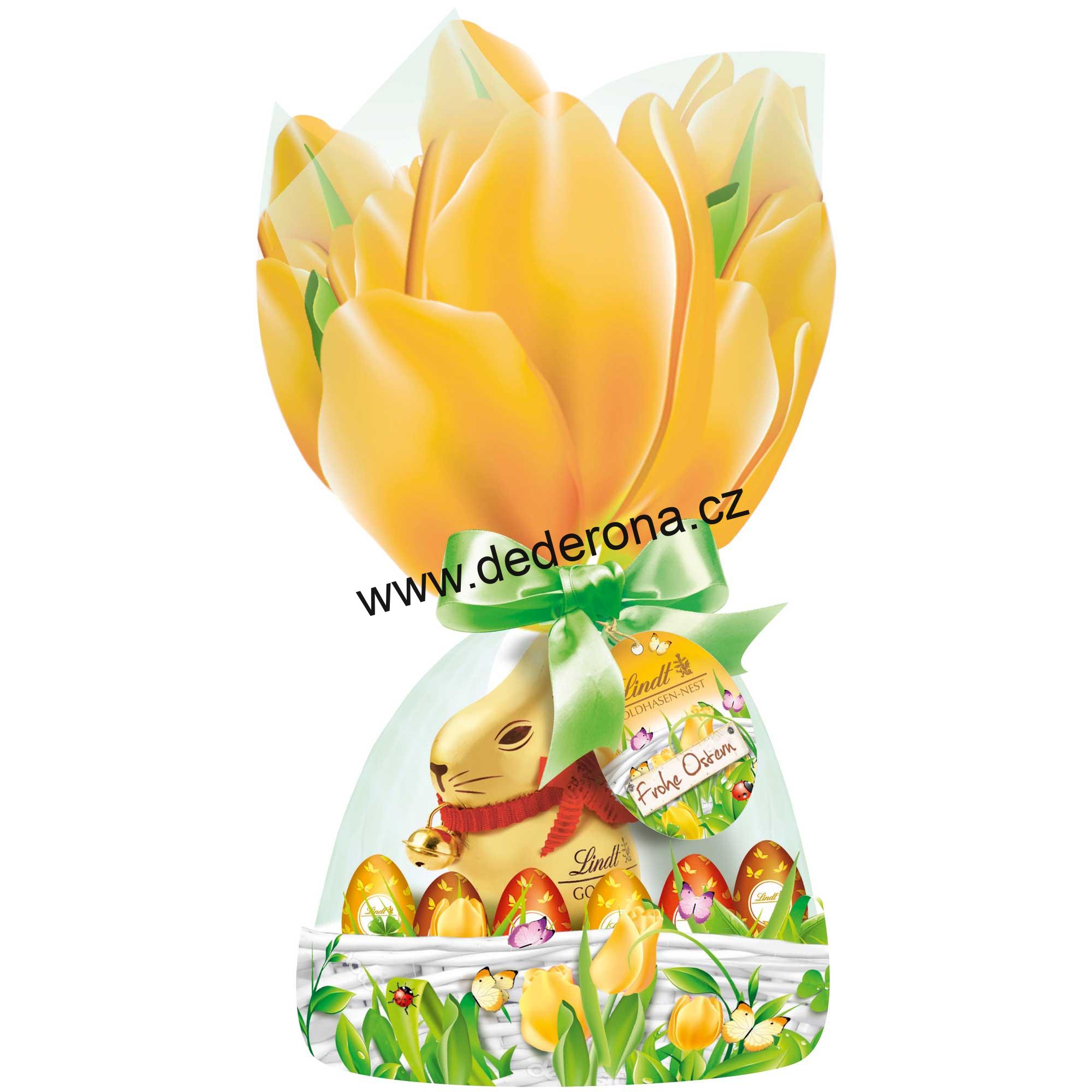 Lindt - VELIKONOČNÍ ŽLUTÝ TULIPÁN ZAJÍČEK + VAJÍČKA 280g - Německo!
