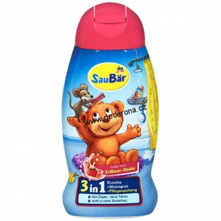 SauBär - Sprchový gel, šampón a kondicionér 3v1 JAHODOVÝ SHAKE - Německo!