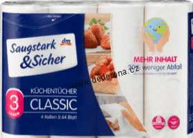 Saugstark&Sicher - Kuchyňské papírové ubrousky CLASSIC 3-vrstvé 4x64ks - Německo
