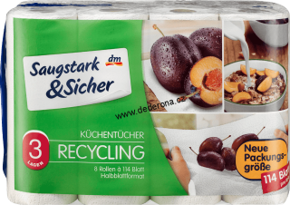 Saugstark&Sicher- Kuchyňské papírové ubrousky RECYCLING 3-vrstvé 8x114ks-Německo